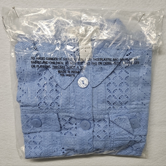 Draper's and Damon's Forever Eyelet Jacket Vista Blue Buttons 3/4 Sleeve Small - Picture 2 of 3